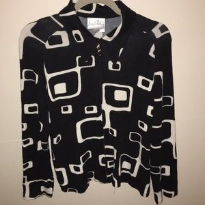 Joseph Ribkoff Black & White zip up light sweater